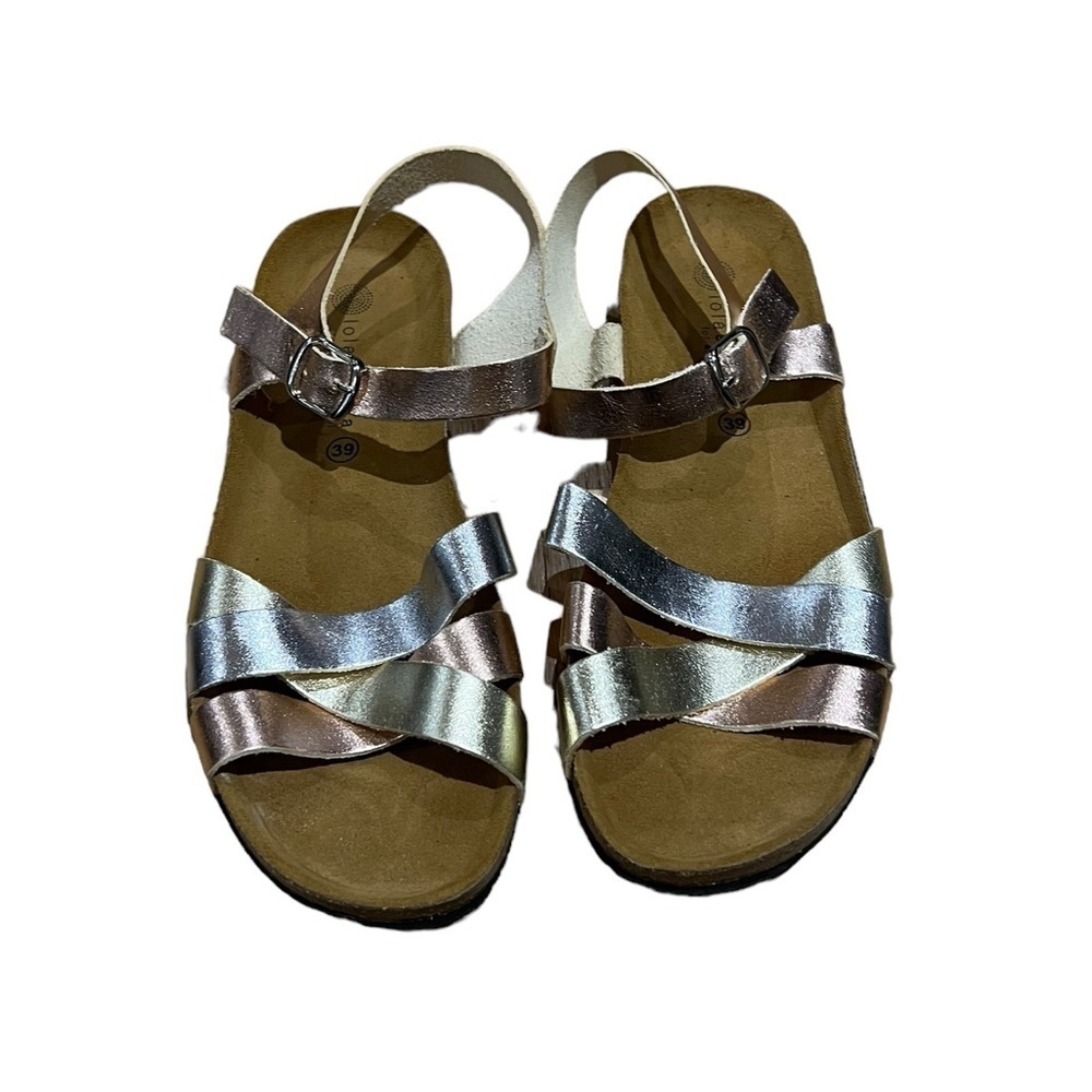 Lola Sabbia Erin Metallic Leather Sandals Women's Size 39